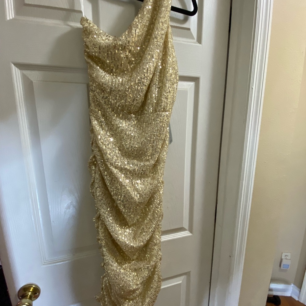 Nordstrom Gold Asymmetrical Sequin Gown
